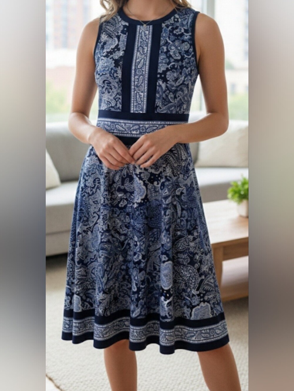 Michael Kors MK Blue Paisley Sleeveless Fit & Flare Dress A-Line XS Boho Summer